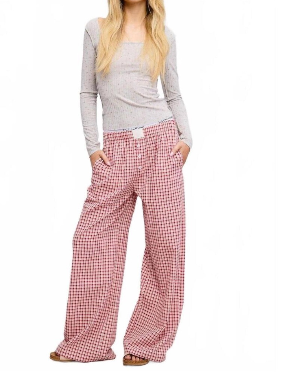 Mimosa Ginham Checkered Wide Leg Lounge Pants Sz Sm. Like new. - Picture 5 of 10